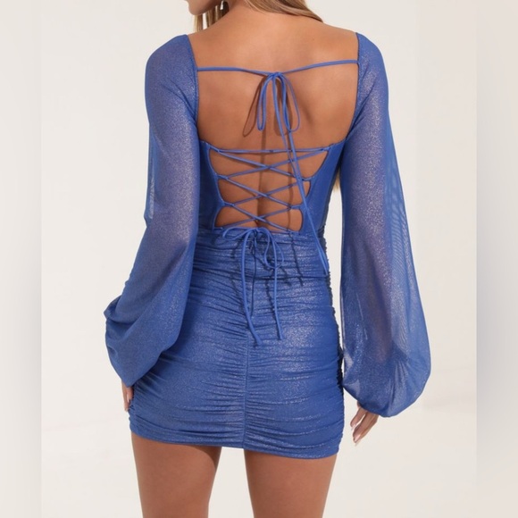 Lucy in the Sky Glitter Mesh Long Sleeve Dress in Blue Size Small EUC - Picture 9 of 9